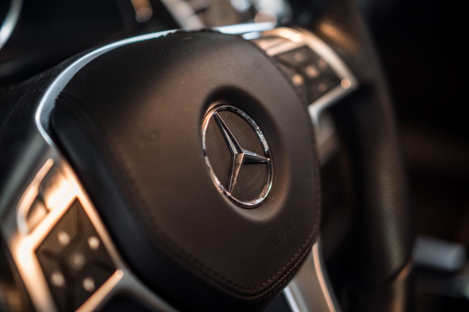 Close up of a mercedes-bens steering wheel